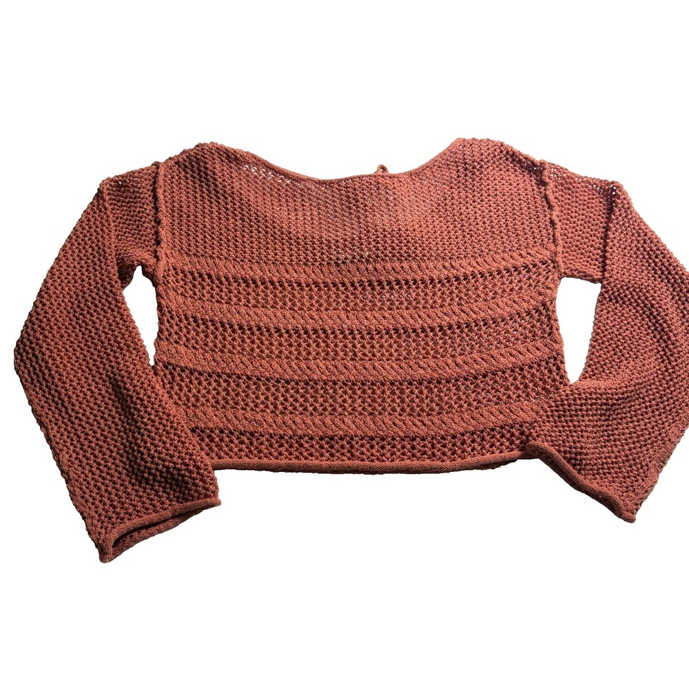 American Eagle crochet top women coral boho tie back tassel open knit Size Small